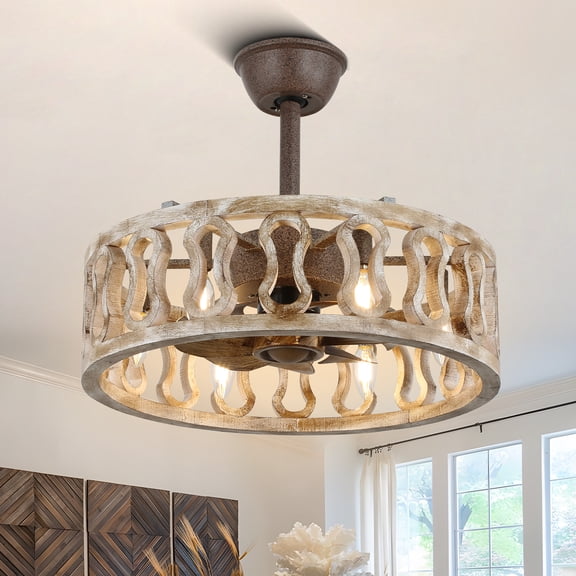 Dawn Whisper 6-Light Mute Vintage Candle Ceiling Fan Farmhouse Wooden Chandelier Timing Smart App Remote Control