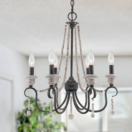 Dawn Whisper Beaded Chandelier 6-Light Pendant Farmhouse French Country Vintage Dimmable for Living Room Bedroom Dining Room
