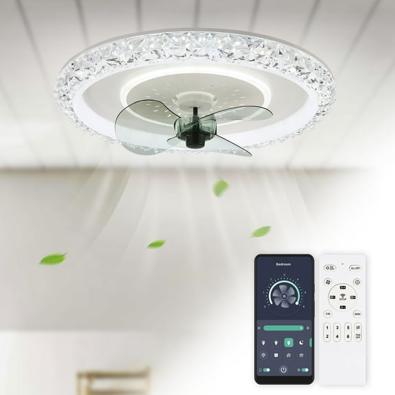 Dawn Whisper Ceiling Fan Noiseless Dimmable LED Lights Remote Reversible Timing For Bedroom