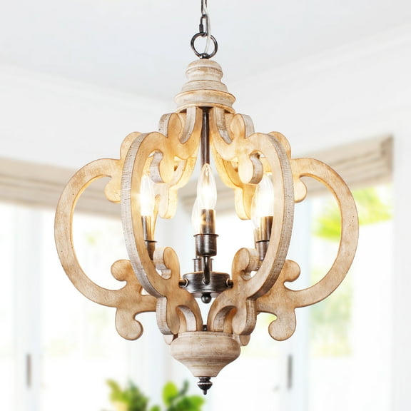 Dawn Whisper Farmhouse 6-Light Wood Chandelier Rustic Rustic Orb Chandeliers Bedroom Entryway Kitchen Island Living Room
