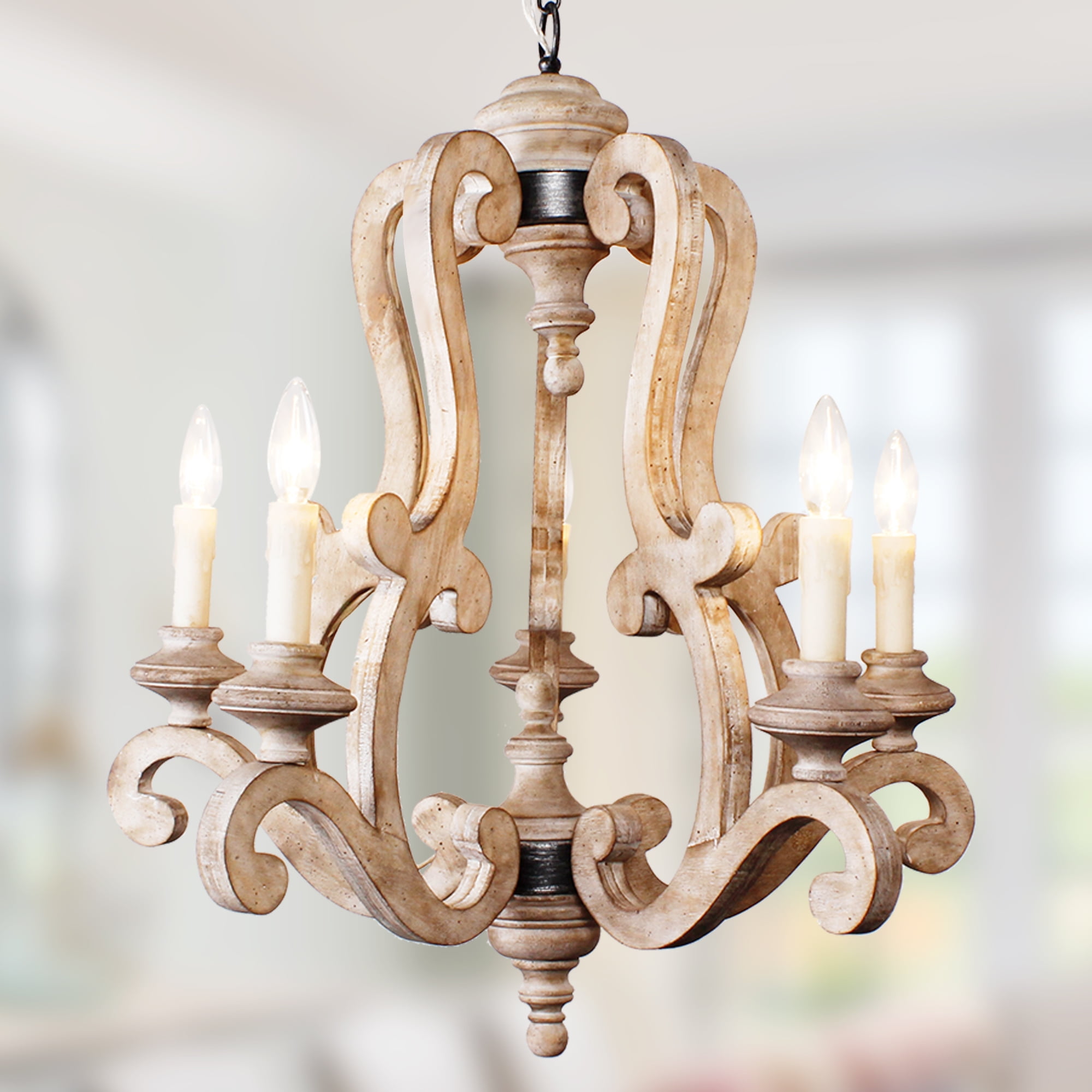 Dawn Whisper French Country Chandeliers Rustic Distressed Wood 5 Lights ...