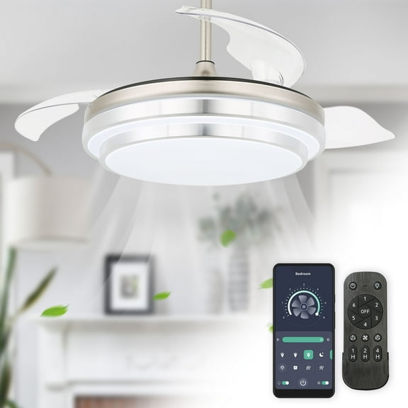 Dawn Whisper Mute Ceiling Fan Remote Control Reversible Blades Dimmable LED Lights for Bedroom, Living Room, Kitchen