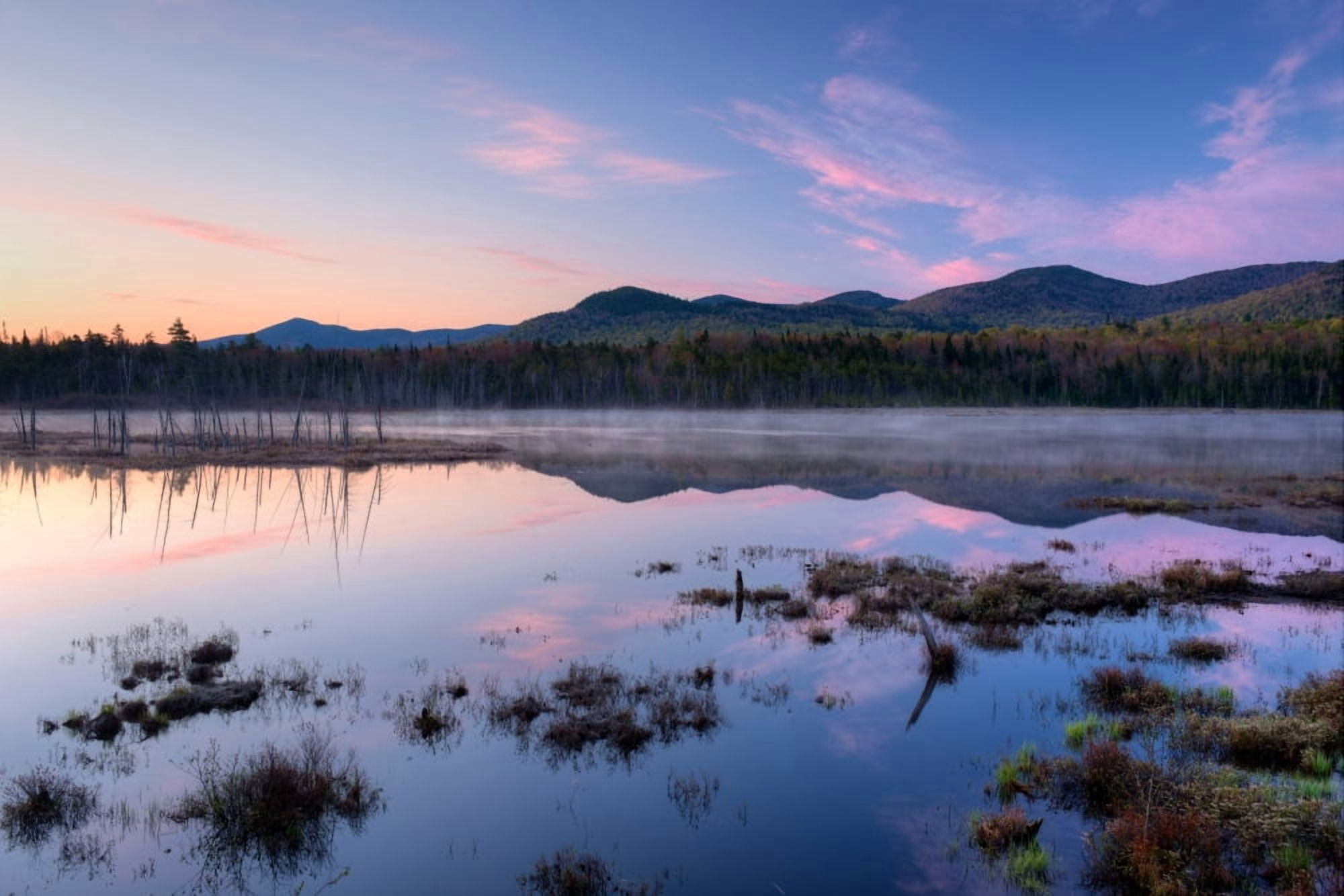Dawn breaking over Shaw Pond Adirondack Park New York State USA Canvas Art - Panoramic Images (27 x 9)