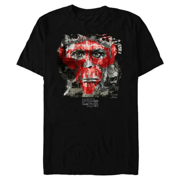 Dawn of the Planet of the Apes Caesar Face and Red Ape Skull - Short Sleeve Blended T-Shirt for Adults - Customized-Black