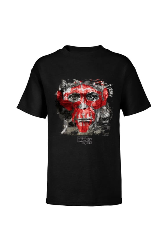 Dawn of the Planet of the Apes Caesar Face and Red Ape Skull - Short Sleeve T-Shirt for Kids - Customized-Black