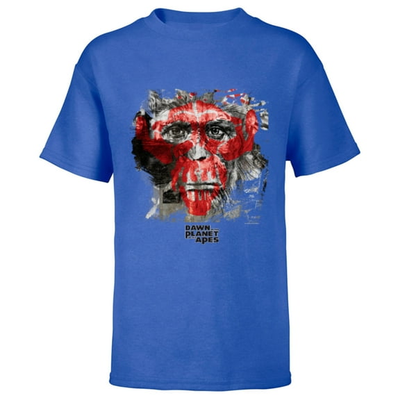 Dawn of the Planet of the Apes Caesar Face and Red Ape Skull - Short Sleeve T-Shirt for Kids - Customized-Royal