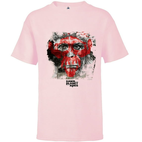 Dawn of the Planet of the Apes Caesar Face and Red Ape Skull - Short Sleeve T-Shirt for Kids - Customized-Soft Pink