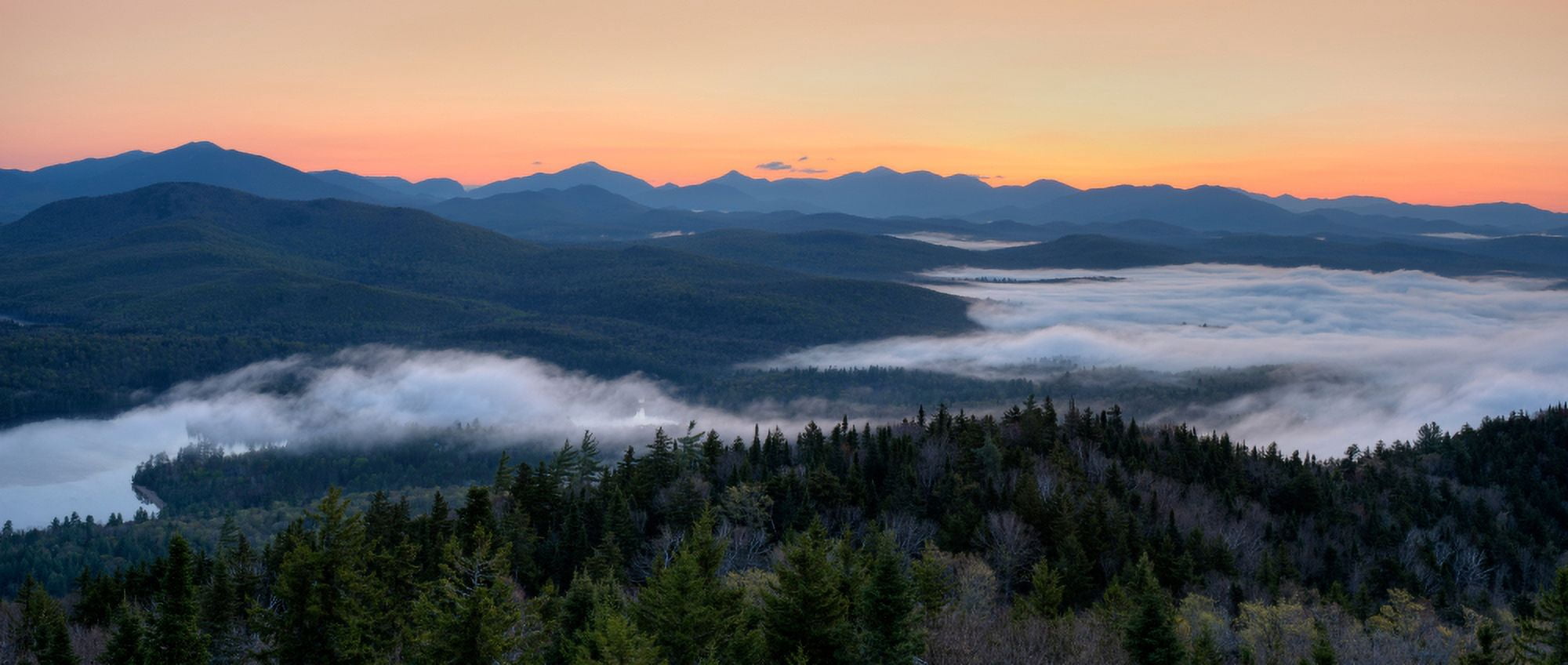 Dawn over the High Peaks from Goodnow Mountain Adirondack Park New York State USA Canvas Art - Panoramic Images (27 x 9)