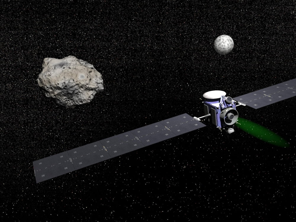 Dawn robotic spacecraft orbiting Ceres and Vesta Canvas Art - Elena DuvernayStocktrek Images (17 x 13)