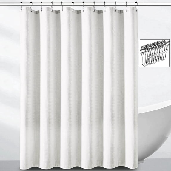 DawnJoanHD Waffle Weave Shower Curtains, White Heavy Duty Waterproof Polyester Fabric Shower Curtain with 12 Metal Hooks, 72"X72"