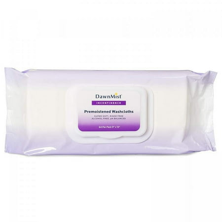 DawnMist Premoistened Washcloths, Spunlace, Aloe/Lanolin, Fresh Scent, Non-sterile, Alcohol-free, 64 Count