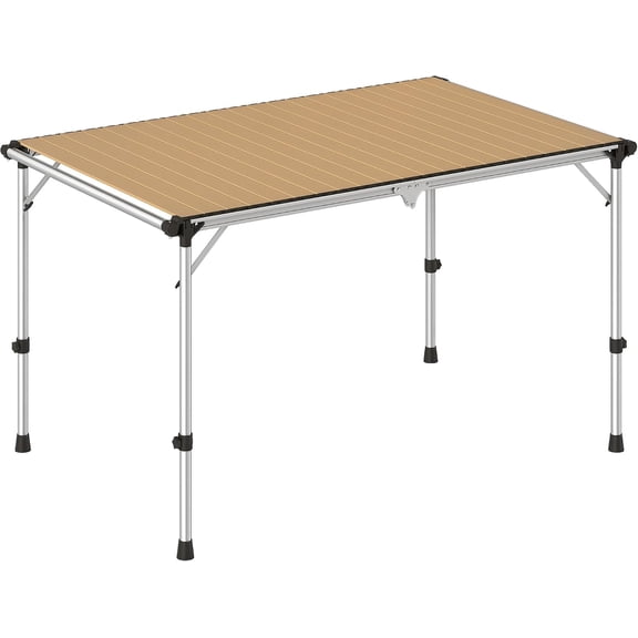 DawnPa Folding Camping Table Portable Adjustable Aluminum Light Brown | Picnic, Beach, BBQ
