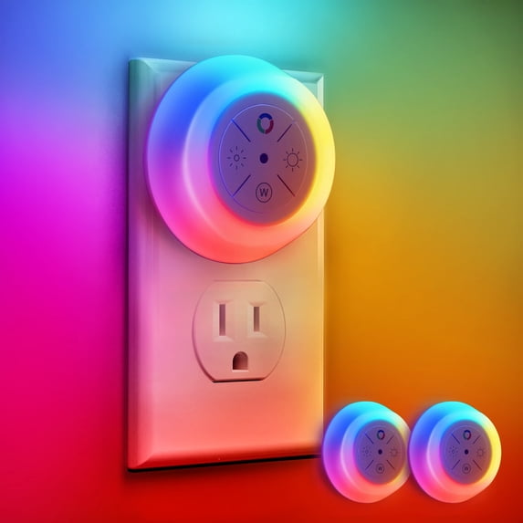 Dawnrise 12-Color Changing Plug into Wall with Light Sensor Night Lights, 2 Pack