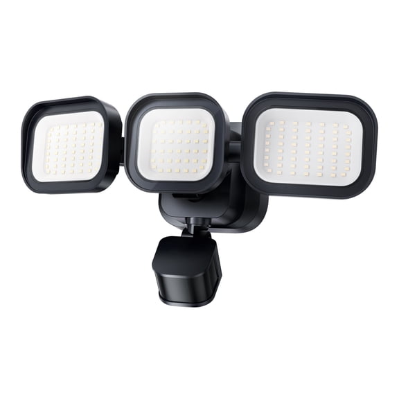 Dawnrise 270° 3 Heads Black Motion Sensing Integrated LED Flood Light, 6500 Lumens