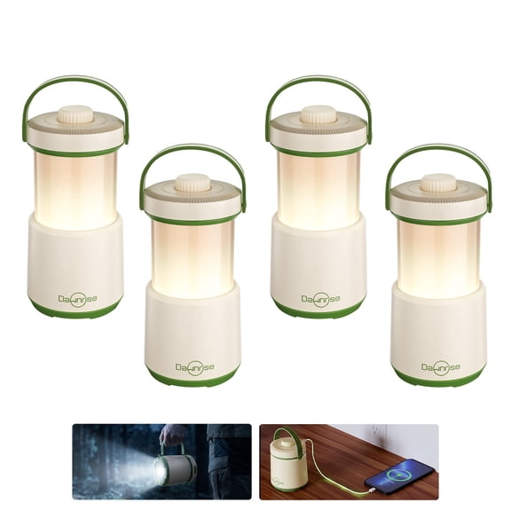 Dawnrise 4 Pack LED Camping Lantern Rechargeable, 800LM, 230Hours Runtime, 5 Modes Camping Light with Red Light, IPX4 Waterproof Lantern Flashlight for Hurricane,Emergency,Power Outages,Home,Hiking