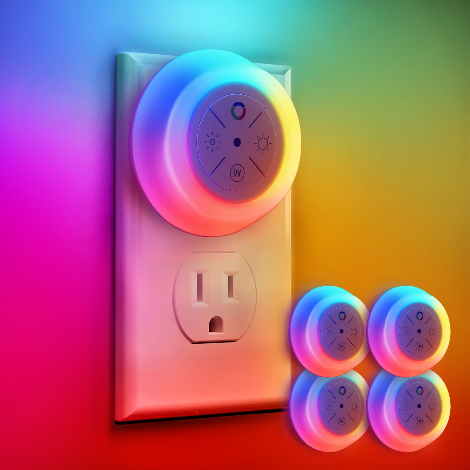 Dawnrise 4 Pack Plug In Night Lights with Dusk to Dawn Sensor, 12-Color Changing, Dimmable for Bedroom, Kids Room, Hallway, Utility Room
