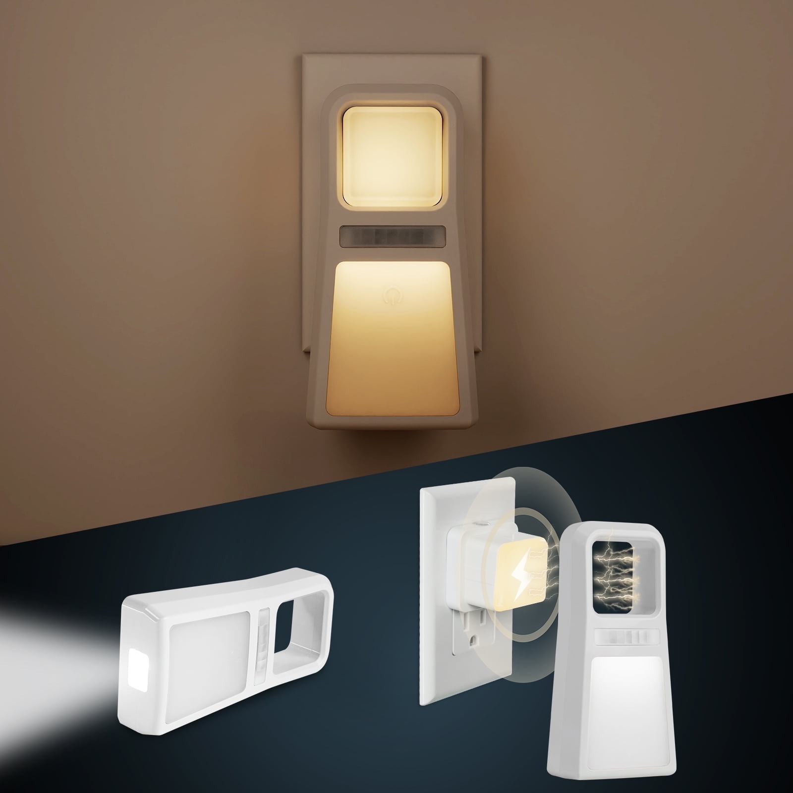 Dawnrise 5-in-1 Power Failure Night Light, Multifunctional Emergency Lights, Inductive Rechargeable, 2-Pack