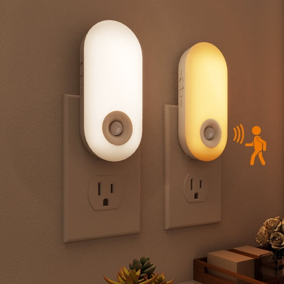 Dawnrise Bright Night Lights Plug into Wall with Motion Sensor,2 Color Temperature Adjustable Brightness (2 pack)