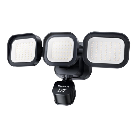 Dawnrise 270° 3 Heads Black Motion Sensing Integrated LED Flood Light, 6500 Lumens
