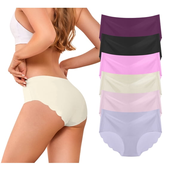 Dawnrole Seamless Underwear for Women No Show Bikini Panties Scalloped Edge Invisible Hipster Briefs S-XL 6 Pack