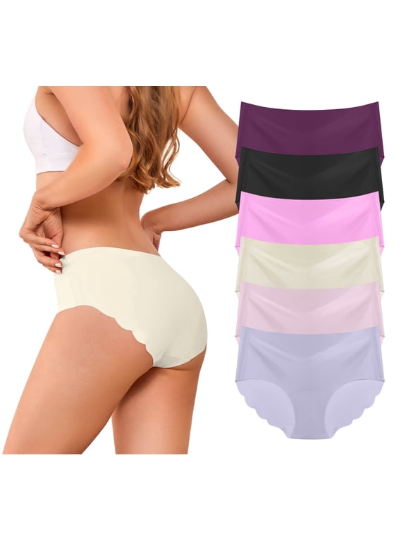 Seamless Underwear for Women No Show Bikini Panties Scalloped Edge Invisible Hipster Briefs S-XL 6 Pack