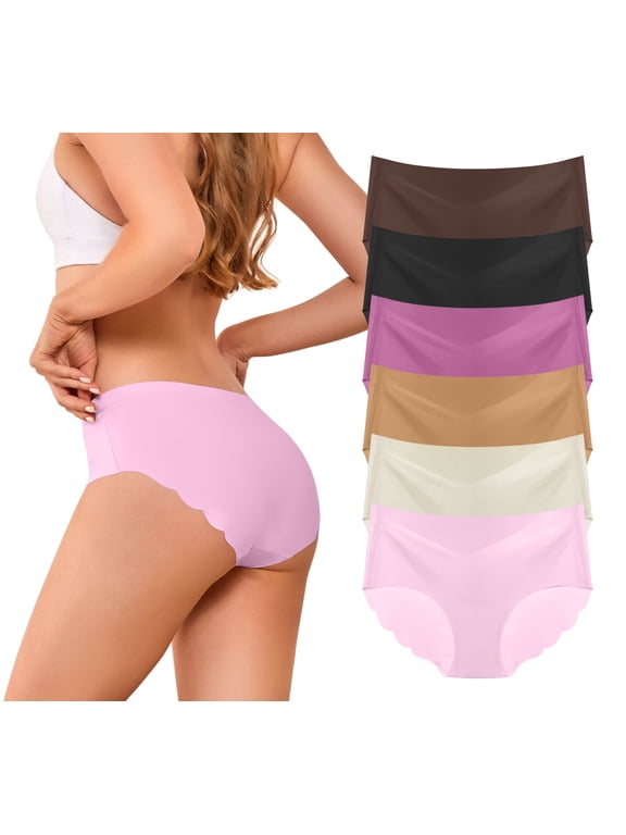 Seamless Underwear for Women No Show Bikini Panties Scalloped Edge Invisible Hipster Briefs S-XL 6 Pack