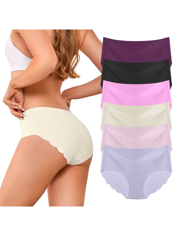 Seamless Underwear for Women No Show Bikini Panties Scalloped Edge Invisible Hipster Briefs S-XL 6 Pack