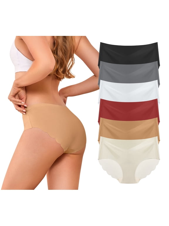 Seamless Underwear for Women No Show Bikini Panties Scalloped Edge Invisible Hipster Briefs S-XL 6 Pack