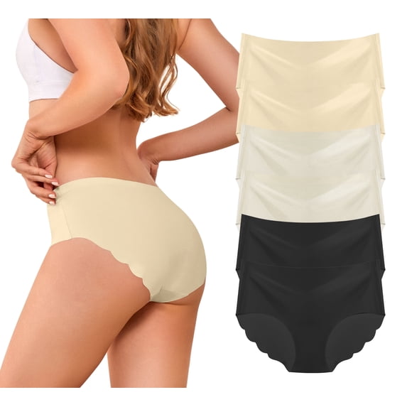 Dawnrole Seamless Underwear for Women No Show Bikini Panties Scalloped Edge Invisible Hipster Briefs S-XL 6 Pack