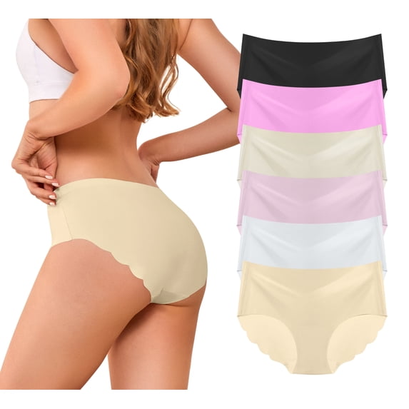 Dawnrole Seamless Underwear for Women No Show Bikini Panties Scalloped Edge Invisible Hipster Briefs S-XL 6 Pack
