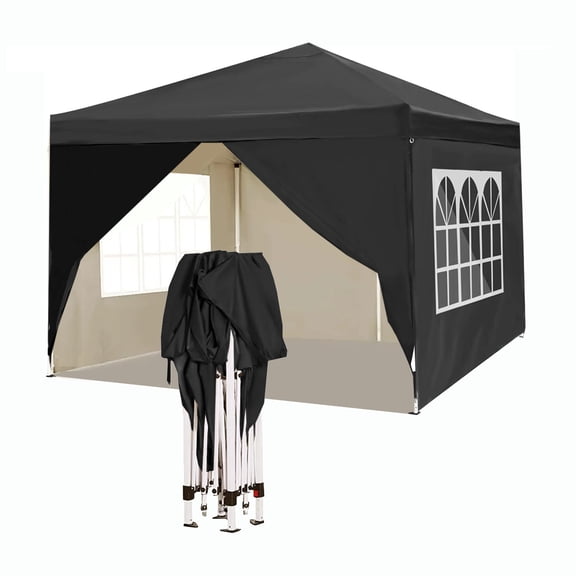 Dawot 10'x10' Canopy Tent Outdoor, Tents for Party, Black Canopy Tent with 2 Removable Sidewalls and 2 Front Curtains, Waterproof Sun Snow Rain Shelter Tent for Party Wedding Meeting, Camping