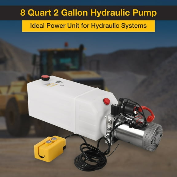 Dawot 12V DC Single Acting Dump Trailer Pump Hydraulic Pump 8 Quart 2 Gallon Hydraulic Power Unit with Plastic Reservoir for Dump Trailer Car Lifting for Dump Trailer Car Lifting