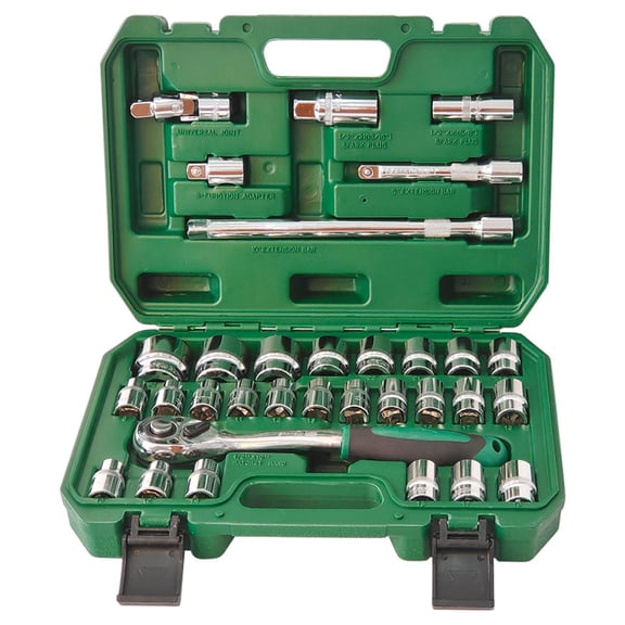 Dawot 32-piece 1/2" Drive Socket Set, Including 25pcs Metric(8-32mmm) Sockets, 1/2-Inch Ratchet, Extension bars and Universal joint