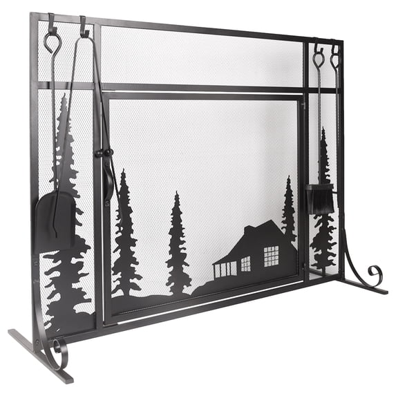 Dawot 44 x 33 Inch Fireplace Screen, Metal Fireplace Screen with Single Door, Baby Safe Spark Guard Protector Wood Burning Stove Decorative Accessories