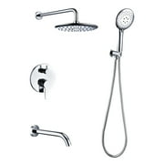 Dawot Brushed Nickel Shower Faucet Set, 3 Way 8" Concealed Bathroom Rain Mixer Shower Head and Handheld Shower with Tub Spout for Bathroom, Rough-in Valve and Trim Kit included
