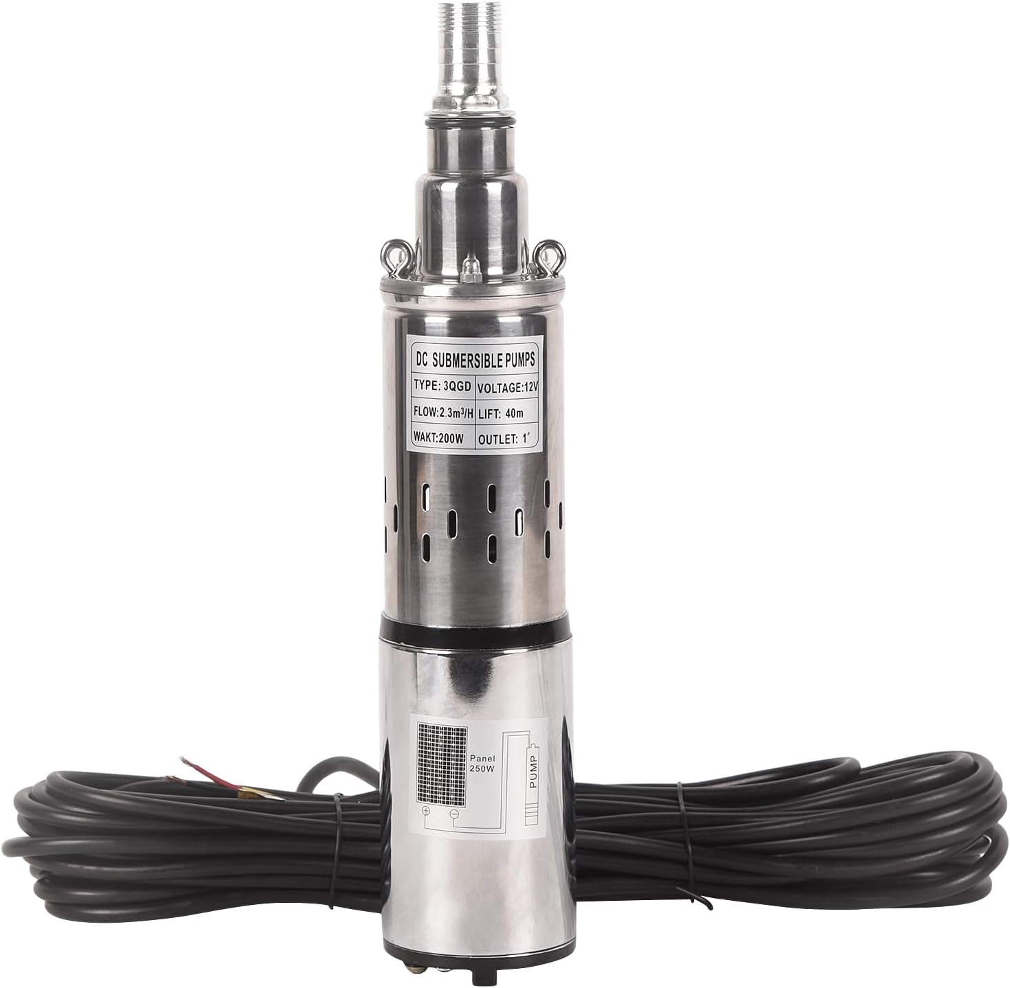 Dawot Deep Well Submersible Pump 12V Solar Submersible Water Pump 10gpm Flow Water Pump 1" Outlet 131ft Head for Industrial, Irrigation and Home Use, IP68 Waterproof Grade