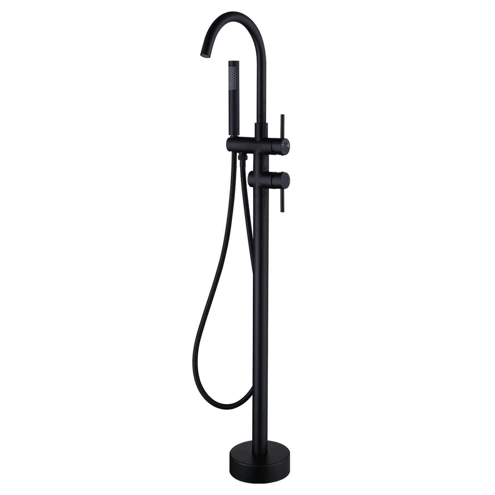 Matte Black Brass Freestanding Tub Filler with Handheld Shower