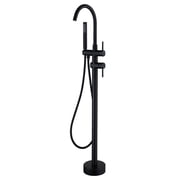 Dawot Floor Mount Bathtub Faucet, Matte Black Brass Bathroom Freestanding Tub Filler Single Handle Tub Spout, with Hand-held showerhead
