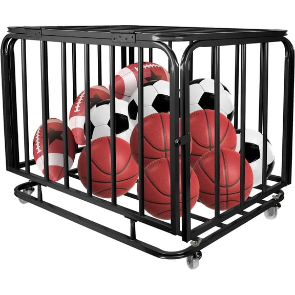 Dawot Garage Ball Storage with Wheels, Outdoor Toy Storage Rolling Cart Sports Equipment Organizer Garage Large Capacity Basketballs Organizer for Gym, School, Indoor and Outdoor, Adults and Kids