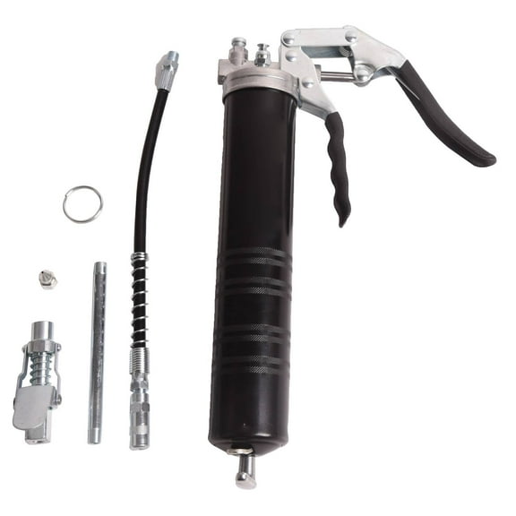 Dawot Grease Gun, 6000 PSI Heavy Duty Pistol Grip Grease Gun Set, Grease Gun Pistol with 14 oz Load, 15 Inch Spring Flex Hose, Working Coupler, Extension Rigid Pipe and Sharp Type Nozzle