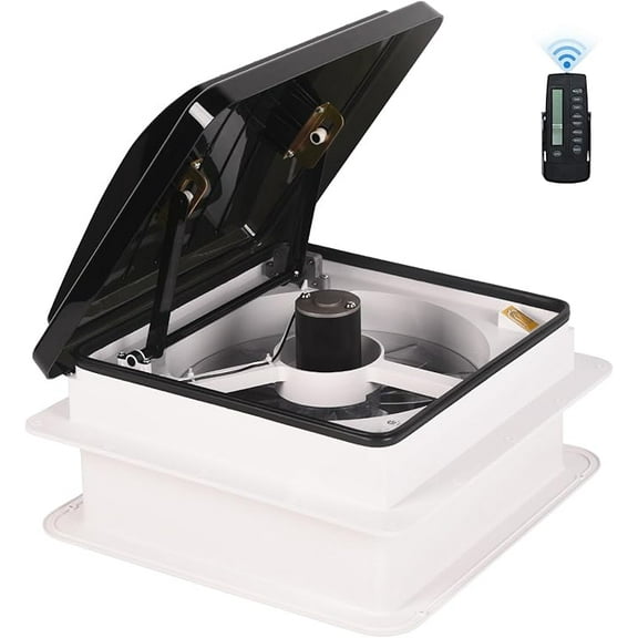 Dawot RV Roof Vent Fan 14" with Light, Continuously Variable Reversible 12V Remote Control Trailer Roof Vent Low Noise with Rain Sensor,UV Protection,Thermostat for Camper,Travel,Cargo Trailer