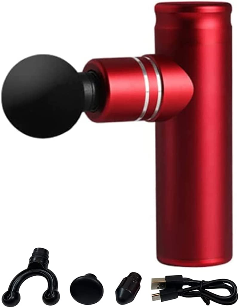 Dawot Red Muscle Massage Percussive Gun Deep Tissue with 3 Adjustable Speeds and 4 Heads, Portable Relaxation Muscle Massager for Office Gym Home