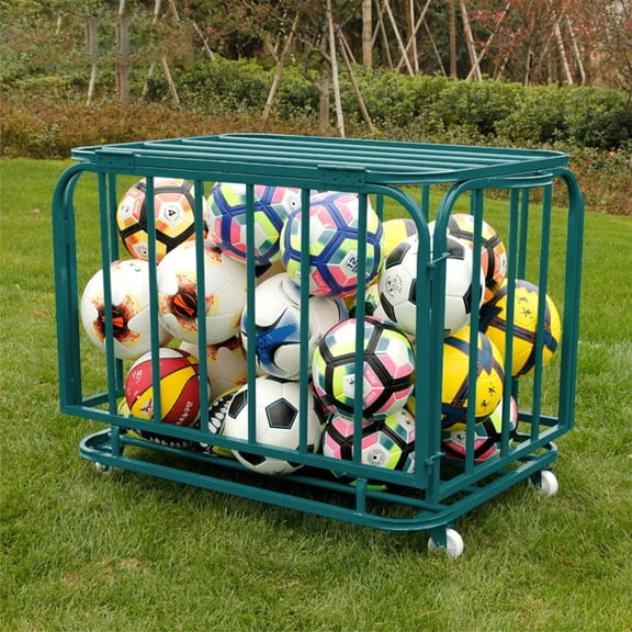 Dawot Steel Rolling Ball Storage Cart Ball Cage Foldable with Lockable Lid, Large Capatity Basketballs Storage Bin Organizer with Wheels