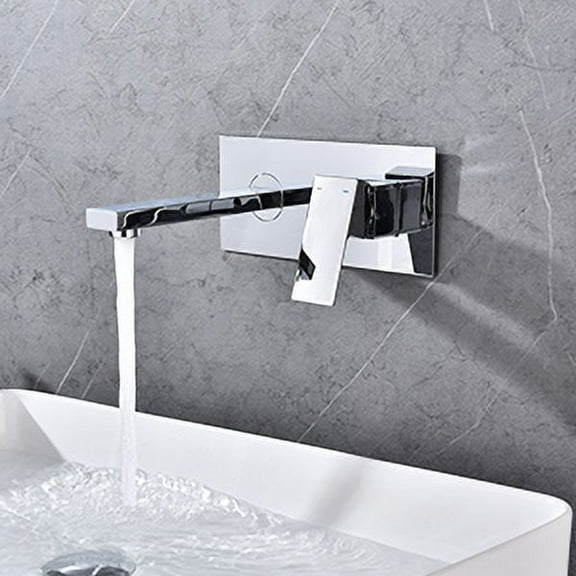 Dawot Wall Mount Single Handle Bathroom Faucets, Polished Chrome Vessel Sink Bathtub Solid Brass Mixer Taps, Hot and Cold Spout Wall Mount Faucet, Rough in Valve Included