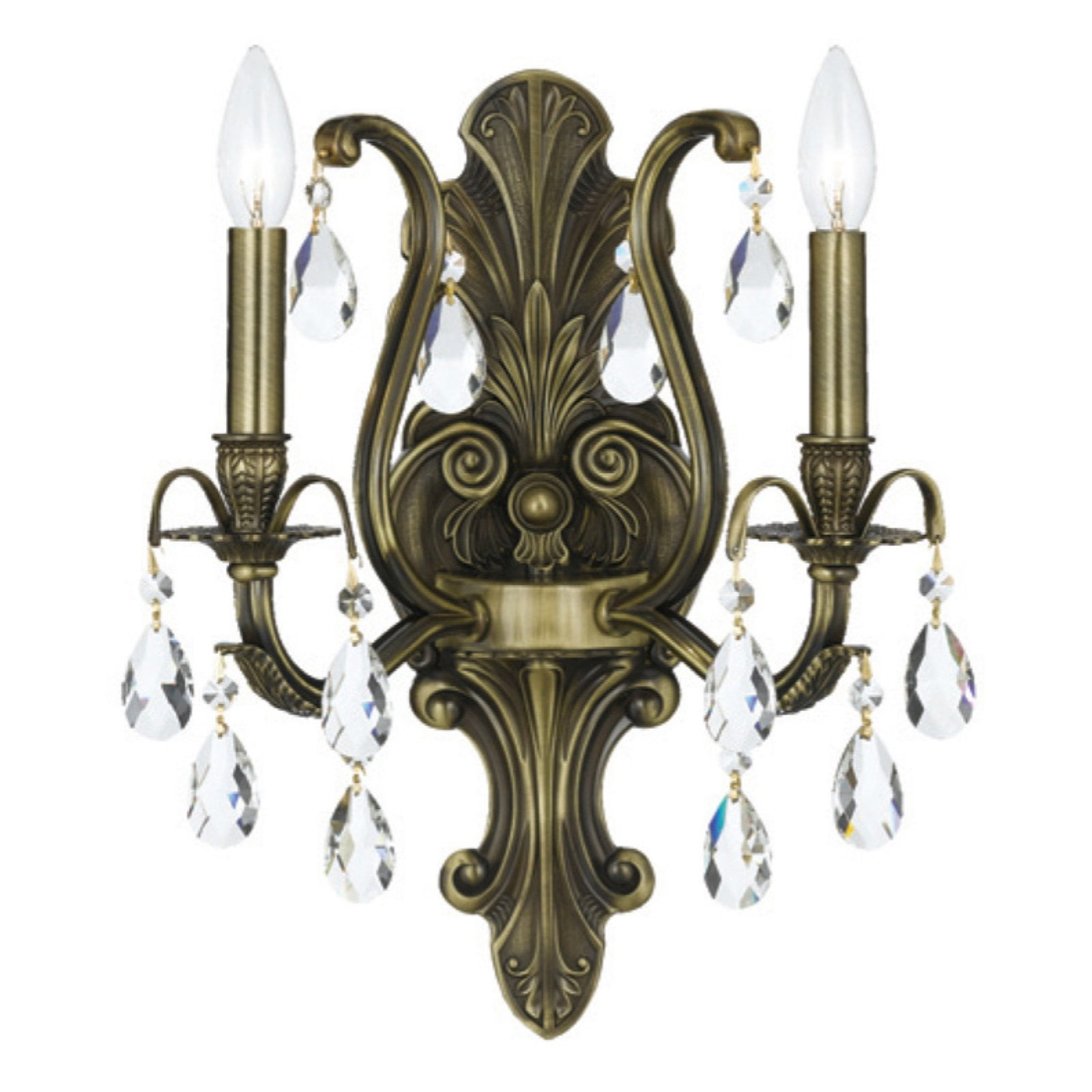 Antique Brass 2-Light Sconce with Swarovski Crystals