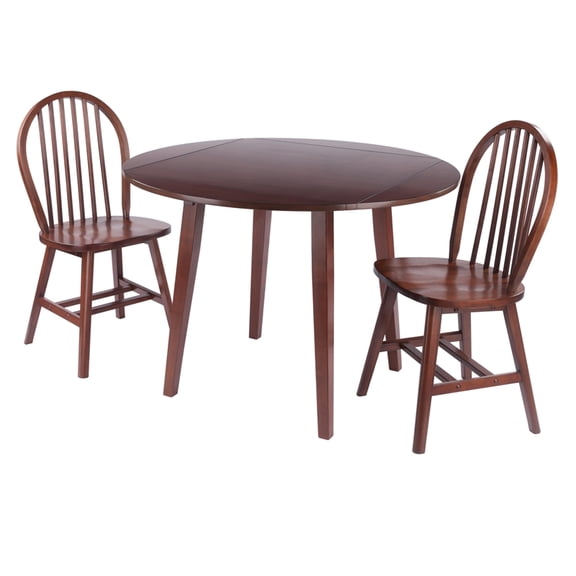 Dawson 3-Pc Drop Leaf Table with Windsor Chairs Walnut Finish