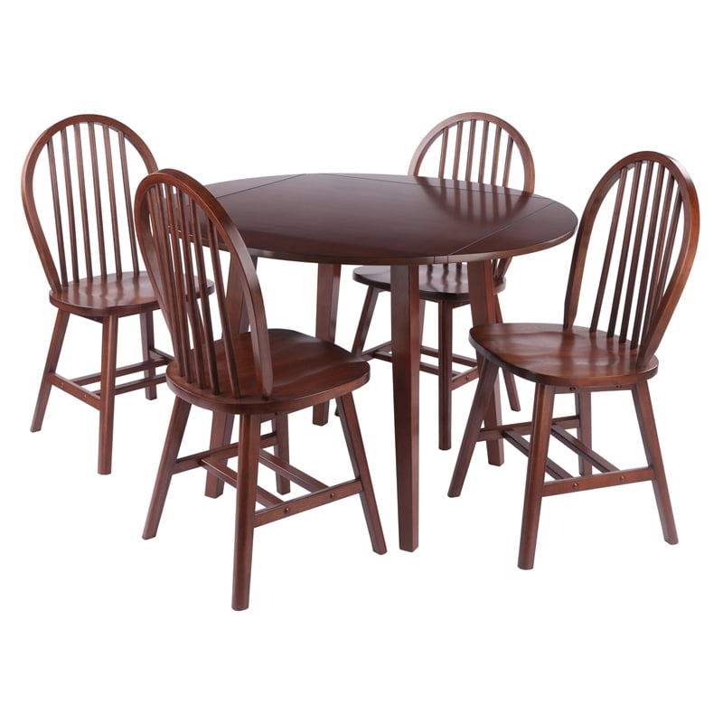 Dawson 5-Pc Drop Leaf Table with Windsor Chairs Walnut Finish