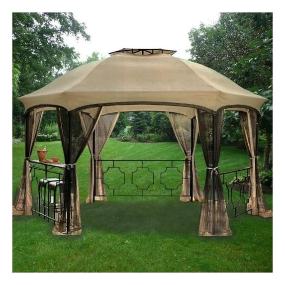 Dawson Hexagon Gazebo Replacement Canopy Top Cover - Beige, UV & Water Resistant - Fits K-Mart SS-I-138-3NGZ Gazebo, Outdoor Patio Shade