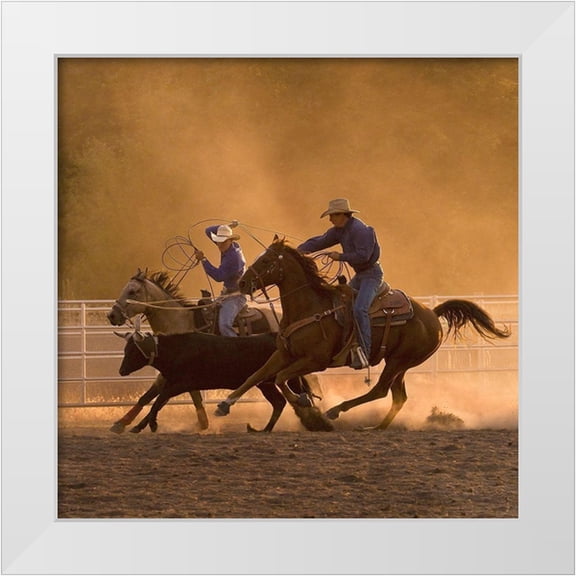 Dawson, Robert 12x12 White Modern Wood Framed Museum Art Print Titled - Roping on the Ranch II