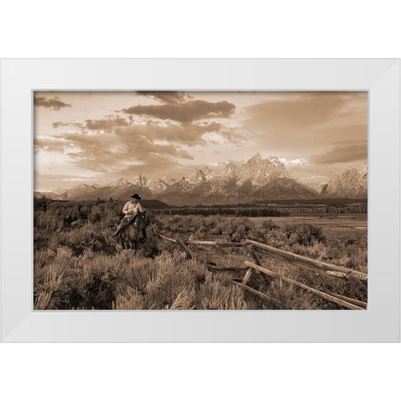 Dawson, Robert 14x11 White Modern Wood Framed Museum Art Print Titled - Ridin Fences I sepia
